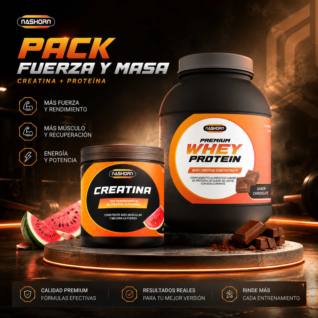 Pack para más músculo Creatina sandía + Proteína Halal
