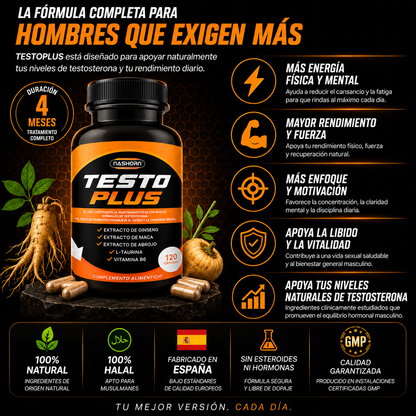 Testoplus – Aumenta tu energía y testosterona de forma natural y halal